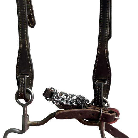 VTG Western Horse Bridle with Curb Bit & Chain | Brown Leather with Floral Studs - Picture 6 of 6